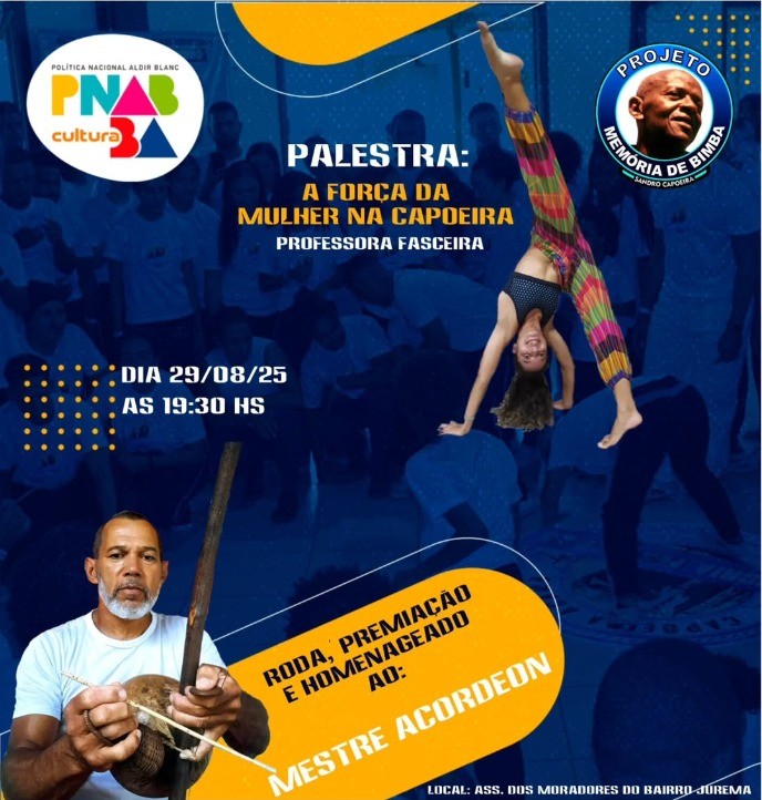 Cartaz da palestra A força da mulher na capoeira