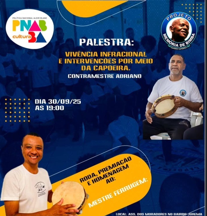 Cartaz da palestra Vivência infracional e intervenções por meio da capoeira