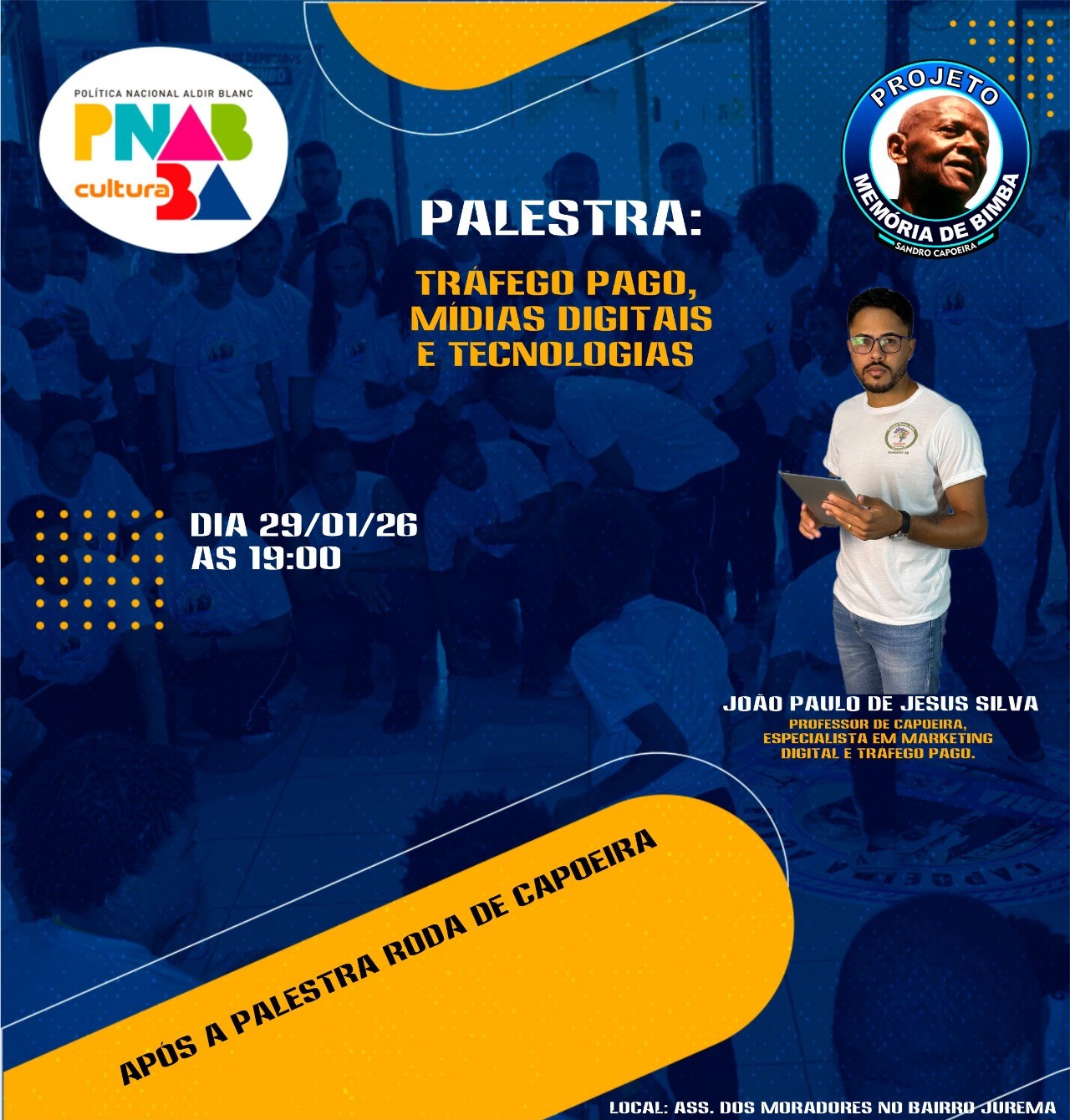 Cartaz da palestra Tráfego pago, mídias digitais e tecnologias