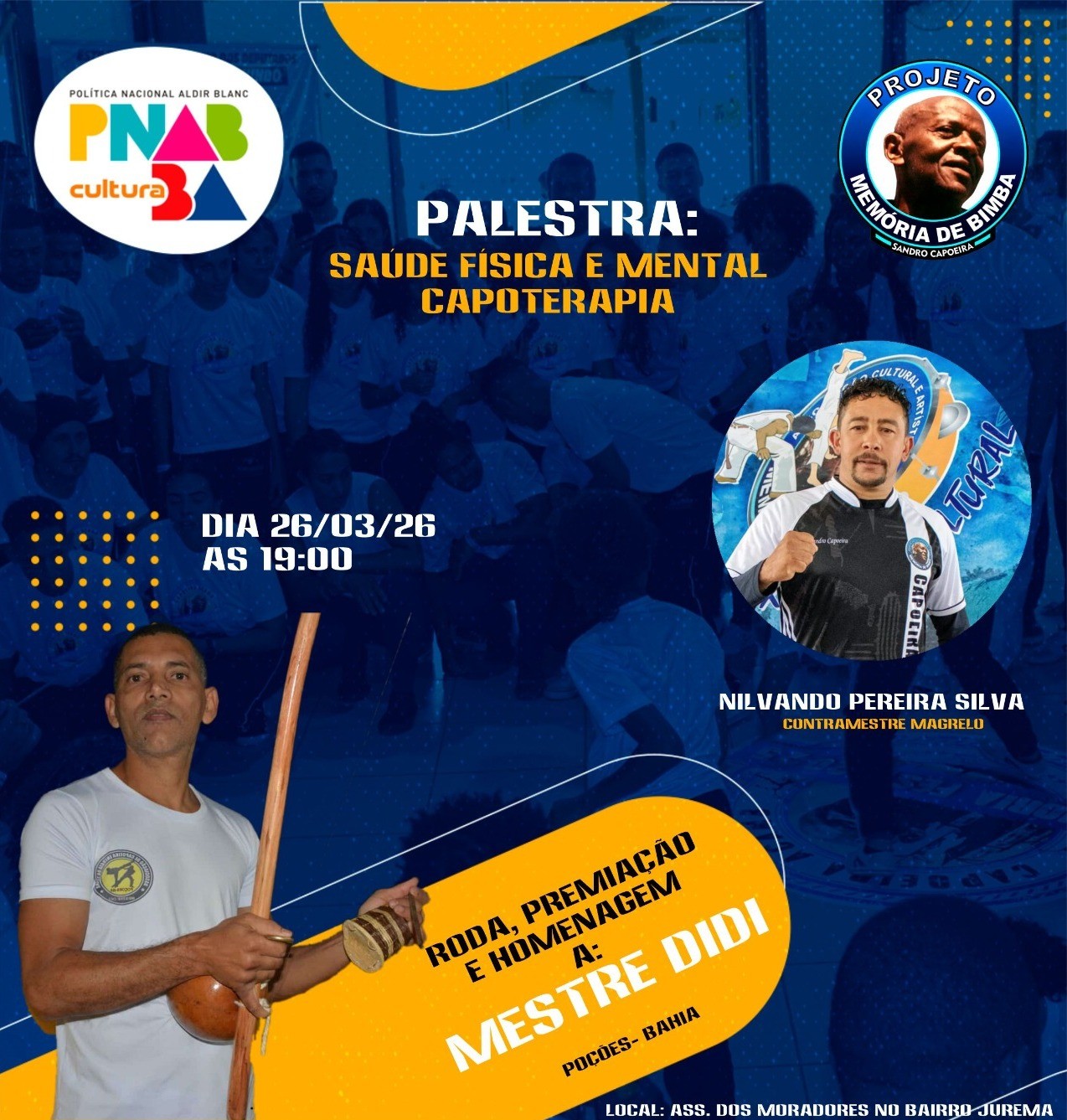Cartaz da palestra Saúde física e mental Capoterapia